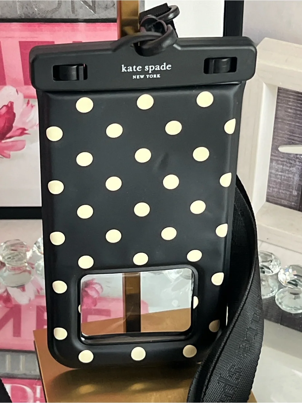 kate spade Black and White Polka Dot Waterproof Phone Pouch